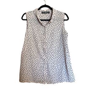 Karl Lagerfeld Top Womens Large Pink Black Polka Dot Sleeveless Collared Blouse